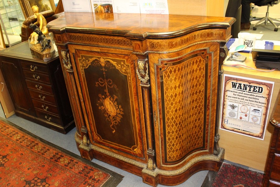 A Gillow and Co mid Victorian walnut and marquetry ormolu mounted credenza, the top with burr walnut - Image 2 of 2