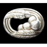 Georg Jensen-  an early Georg Jensen silver brooch, oval form with leaf and fruit details, length