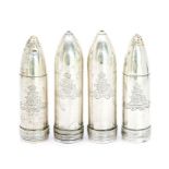 Militaria Interest: A set of four George V silver salt and peppers cast as World War I artillery