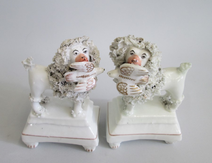 A Pair of Staffordshire ‘Lion Clipped’ Poodles  standing on footed oblong tiered plinths. Both - Image 2 of 4