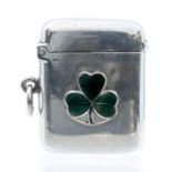 A Victorian silver vesta case with applied enamel shamrock, by A J Zimmerman Ltd, Birmingham,