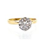 A diamond and 18ct gold solitaire ring, the central old cut diamond measuring approx. 1.5carats,