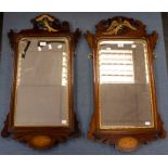 A pair of Georgian fret mirrors, mahogany with Victorian bevelled glass with shell inlaid design and