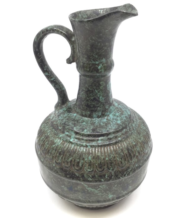 A Chinese Burnished bronze effect Porcelain Ewer bearing inscissed Qianlong mark with molded - Image 2 of 6