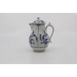 A Worcester sparrow beak jug and cover, circa 1770-90, of finely reeded form with scroll handle, the