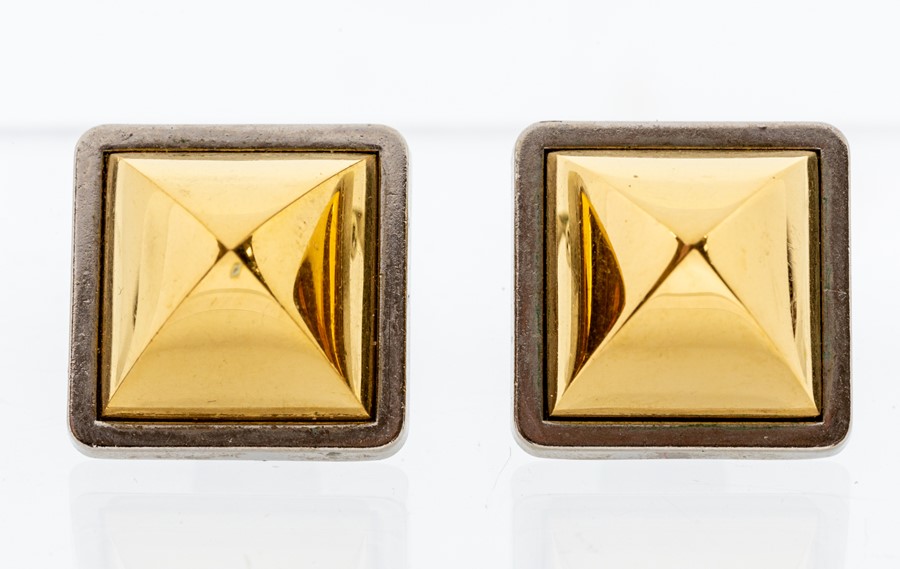 Hermes - a pair of vintage Hermes two tone pyramid earrings, comprising square forms with extruded - Image 2 of 5