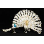 A 20th Century Italian .925 silver and enamel cast model of a Peacock, hallmarked in Arezzo, 175