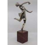 After J.D.Guirand, 'Bacchante', a silver plated bronze study of a dancing girl, modelled in mid pose