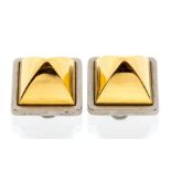 Hermes - a pair of vintage Hermes two tone pyramid earrings, comprising square forms with extruded