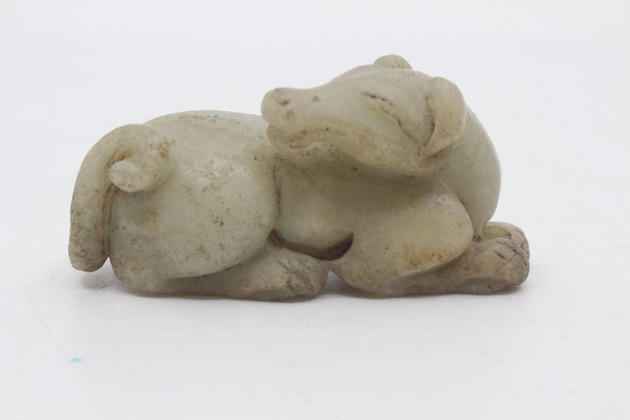 A Chinese carved soapstone seal, late 19th Century, of pink-veined and pale grey hue, carved with - Image 5 of 7