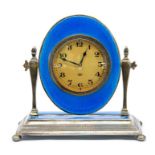 A George V (Art Deco) silver mounted and enamel desk clock in the manner of dressing table mirror,