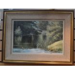 Michael D Barnfather (British, b. 1934) River scene, oil on canvas, signed lower left, framed 29cm x