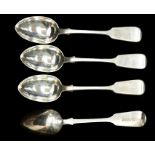 A set of six Victorian provincial silver fiddle pattern dessert spoons, each handle engraved with