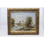 Two porcelain hand painted plaques of Derby, by A Clewes, Darley Abbey Mills and The Hollow in