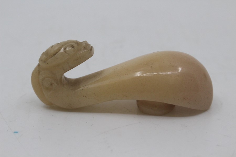 A Chinese carved soapstone seal, late 19th Century, of pink-veined and pale grey hue, carved with - Image 4 of 7