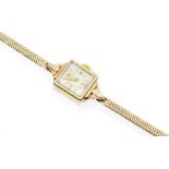 A mid 20th Century Longines ladies 9ct gold wristwatch, with square champagne dial, approx 12mm,