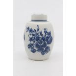 A Caughley tea canister and cover, circa 1770-90, of ovoid form with plain cover, printed in blue