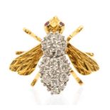 Tiffany & Co- a diamond and 18ct yellow and white gold bee brooch, the body set with round brilliant