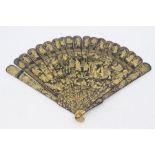 A Chinese export gilt lacquer fan, 19th Century, the guards decorated with lion dogs at play with