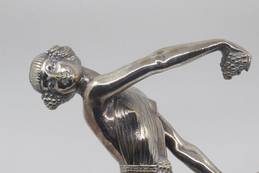 After J.D.Guirand, 'Bacchante', a silver plated bronze study of a dancing girl, modelled in mid pose - Image 2 of 3