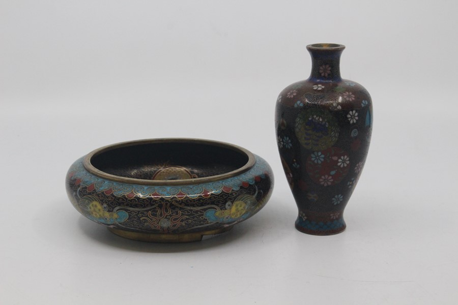 A Chinese cloisonne censer, late Qing or Republic period, of rounded form and worked with