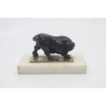 A small French bronze figure of a bull, late 19th Century, modelled with head down and front left