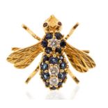 Tiffany & Co-  a diamond and sapphire 18ct yellow and white gold bee brooch, the body set with a row