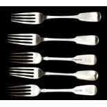 A set of 10 early Victorian provincial silver dessert forks, the reverse engraved with a crest, by