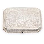 A Continental 800 standard silver compact, hexagonal form with scroll and foliate decoration,