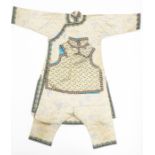 A Chinese embroidered silk brocade child's robes, late Qing Dynasty / Republic, comprising a