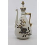 A Royal Worcester 'Old Ivory' Aesthetic Movement ewer and cover, dated 1884, of pear form with