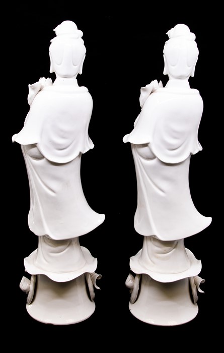 Two identical Chinese 'blanc-de-chine' figures of Guanyin, 20th Century, modelled standing and - Image 3 of 3
