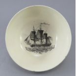 A late eighteenth century transfer-printed in black creamware bowl, c.1790. It is decorated with a