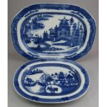 Two late eighteenth century blue and white transfer-printed platters, c.1795. To include: a House