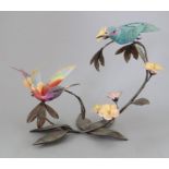An Albany Fine China Co. ceramic bird study incorporating metal. Modelled as a two Hummingbirds.