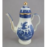 A late eighteenth century blue and white transfer-printed Spode coffeepot and cover, c.1795. It is