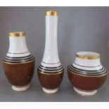 A group of three twentieth century Villeroy & Boch vases. Each is decorated with a mottled brown