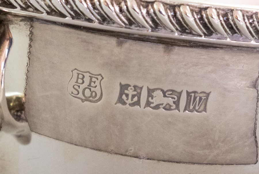 A set of three silver graduated sauce boats, gadroon borders, hoof feet, maker Barker Ellis & Co, - Image 3 of 3