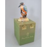 A Royal Crown Derby, Fine Bone China bird figure: King Fisher. Including original hard-case. Factory