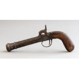 A 19th Century percussion cap pocket pistol, walnut stock, flared opening to the barrel, length