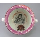 An early nineteenth century transfer-printed Sunderland lustre chamber pot, c.1820-30. It is