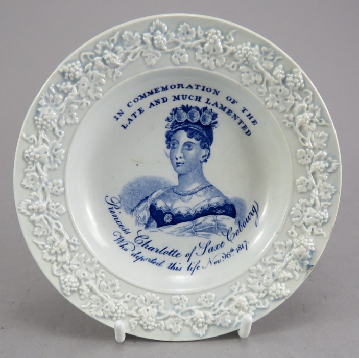 An early nineteenth century commemorative blue and white transfer-printed moulded child's plate, c.