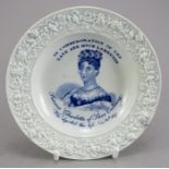 An early nineteenth century commemorative blue and white transfer-printed moulded child's plate, c.