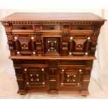 A 17th Century Flemish oak, fruitwood and ivory, dental pediment on moulded geometric cushion