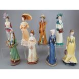 A group of eight Albany Fine China Co. Edwardian Series figures. To include: Georgina, Victoria,