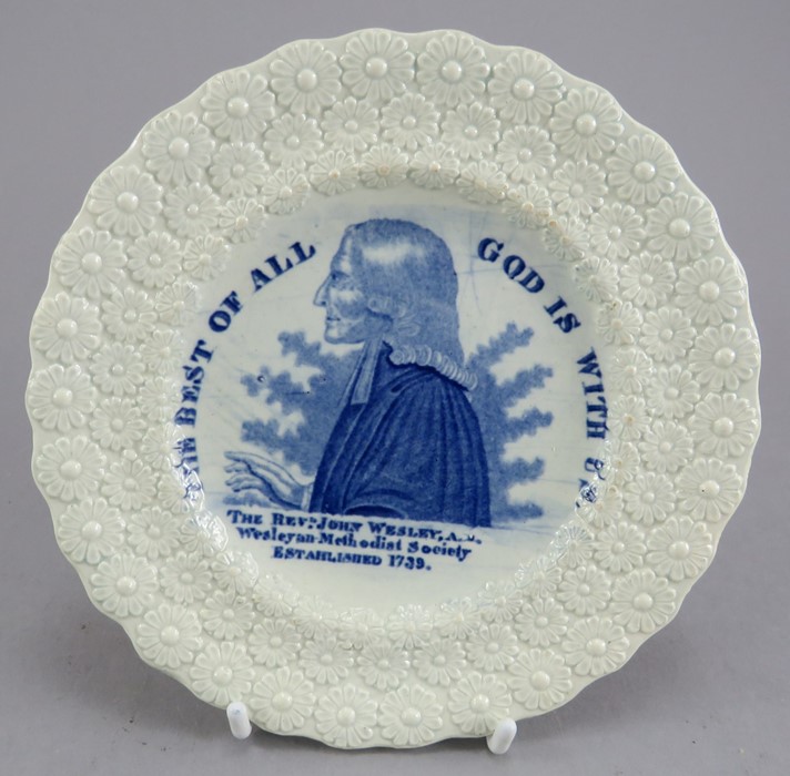 An early nineteenth century commemorative blue and white transfer-printed moulded child's plate, c.