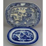 Two early nineteenth century blue and white transfer-printed platters, c.1820-30. To include: a