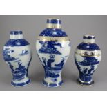 A group of late eighteenth century blue and white transfer-printed Spode vases/jars, c.1795. They