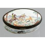 An 18th Century oval enamel patch box, probably continental, circa 1780, decorated with a wild