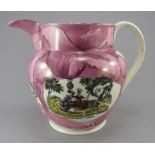 An early nineteenth century transfer-printed Sunderland lustre jug, c.1830-40. It is decorated in